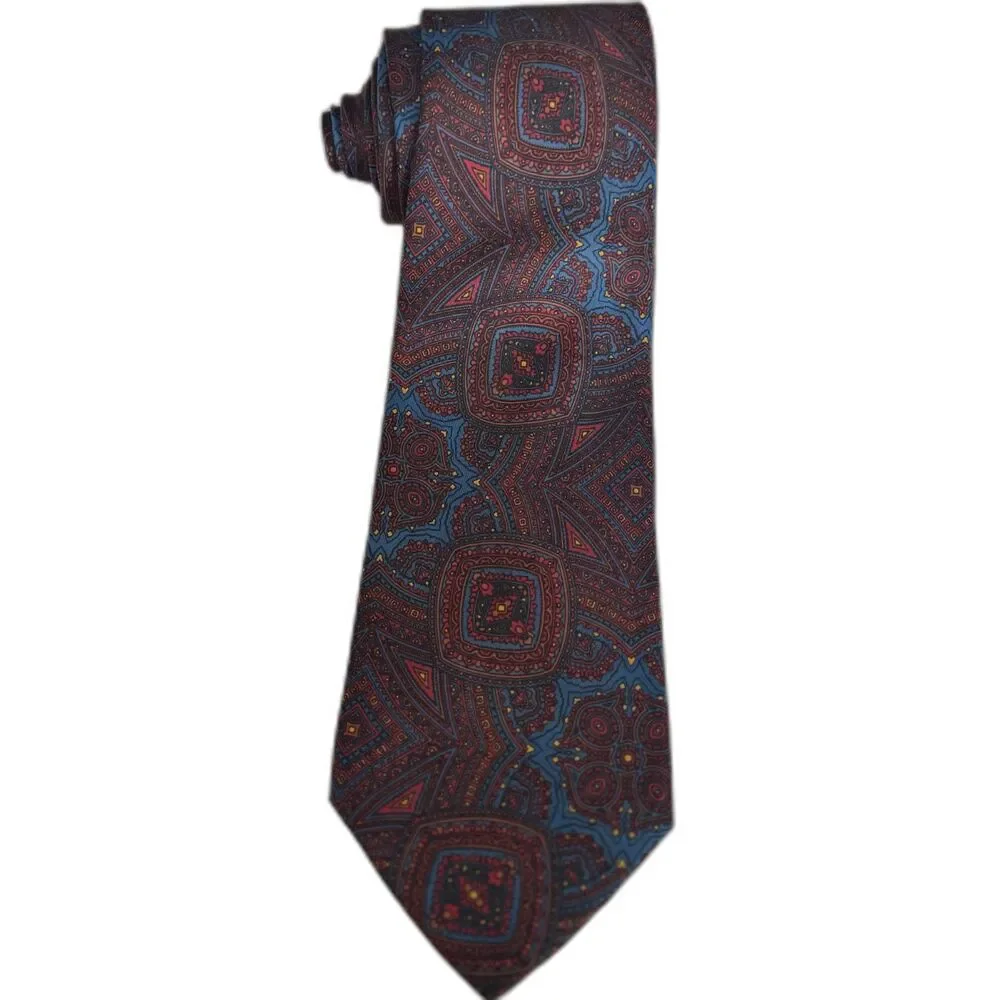 Vintage Hugh Parsons Selfridges England 100% Silk Necktie Blue Red Paisley Tie